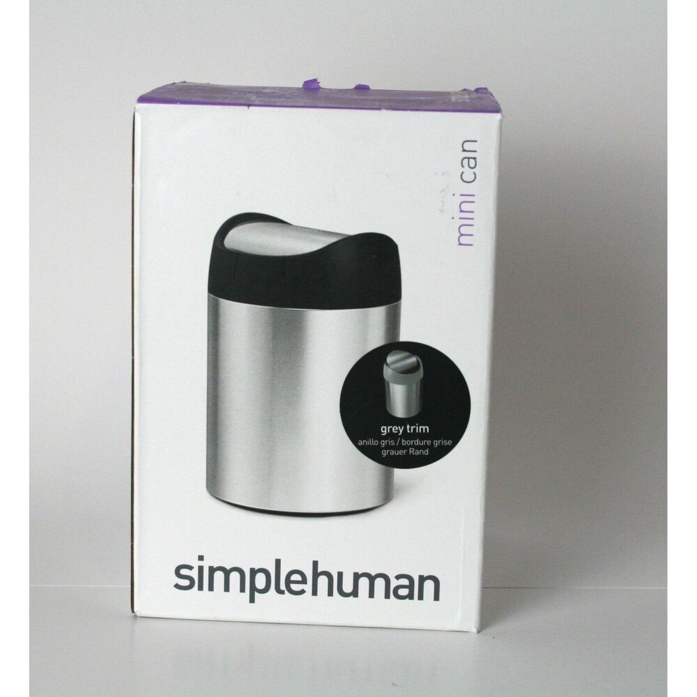 Simplehuman Mini Can Brushed Stainless Steel Waste Basket - Swing Lid Grey Trim